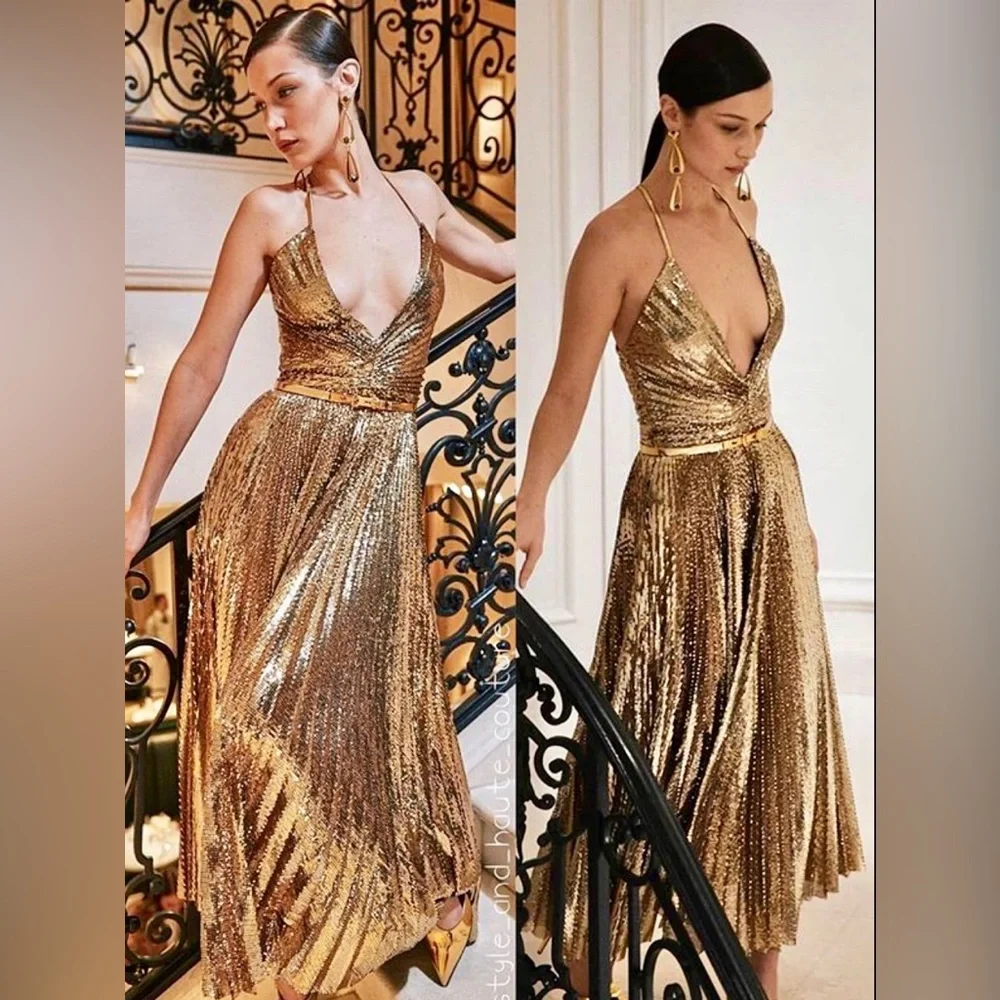RALPH LAUREN - Gold Sequin Bella Hadid Dress - Size 8 - NWT